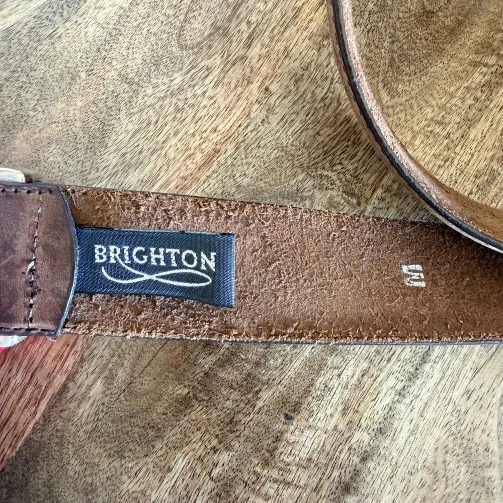 Brighton Brown Leather Belt with Silver Distressed Buckle